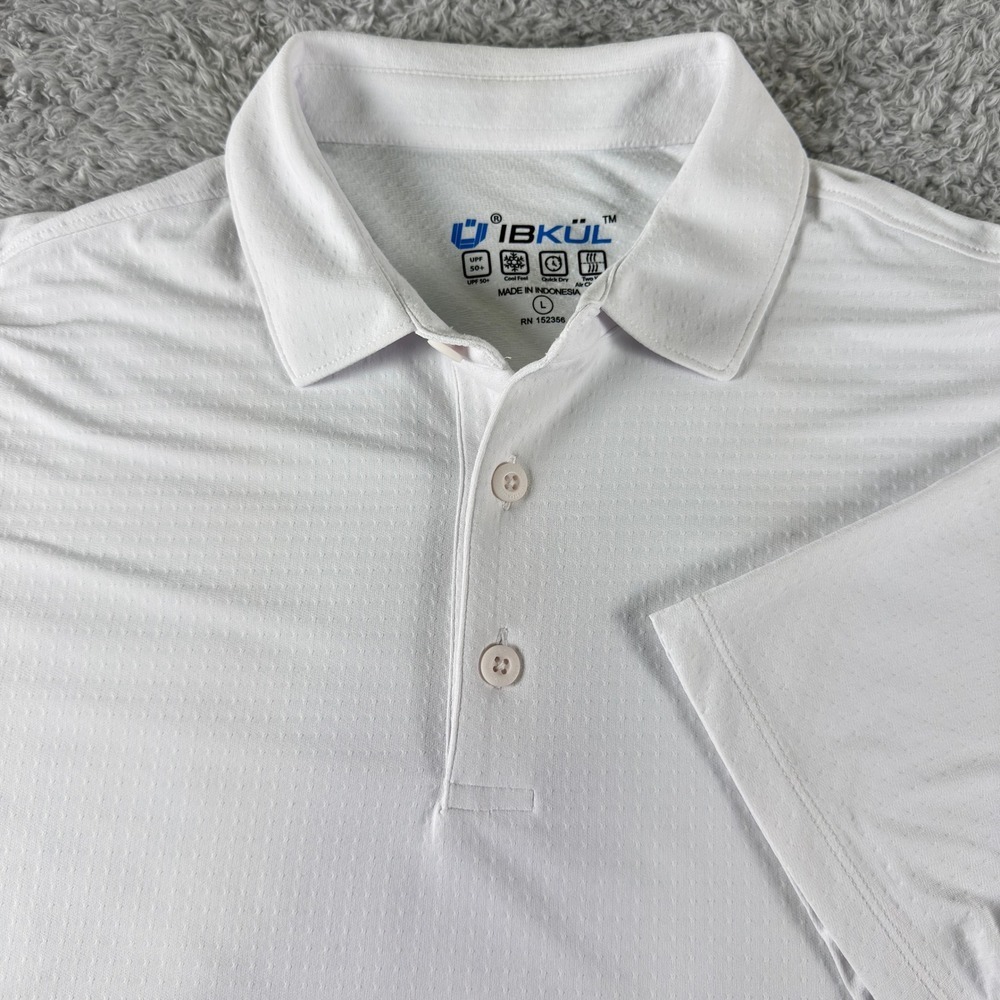 IBKUL Mens Short Sleeve Polo Shirt White UPF 50+ Cooling Performance Golf Large